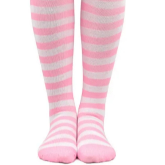 Pink White Striped Over The Knee Socks OTK Thigh High Tights Barbiecore New - Picture 4 of 12